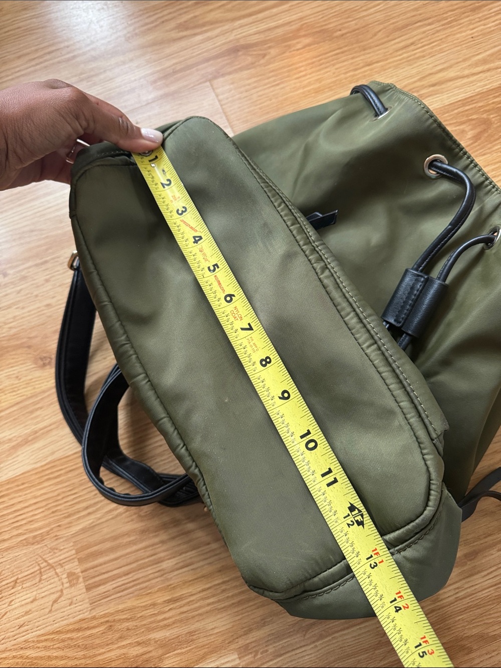 Olive Green Nylon Drawstring Backpack ✨ - Picture 9 of 9